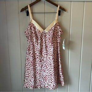 Beautiful Jones New York Red and White Patterned Slip Dress, NWT, Size Large